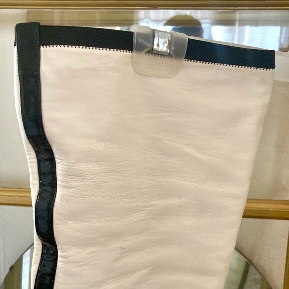 CHANEL fall 2006 runway thigh high boots stretch lambskin patent cap toe 38 - Picture 7 of 12